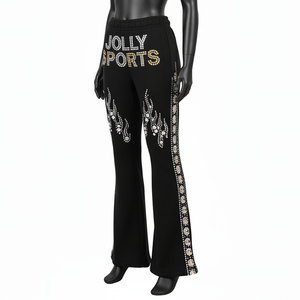 Pantalones de Mujer con Corte Acampanado, Tela de Poliéster y Elastano de Alta Calidad de 230 GSM, Color Negro, Corte Acampanado, Panel Lateral con Logotipo de Pedrería - Product Image 4