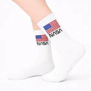 NASA Customizable Logo Printed <b>White</b> Tennis <b>Socks</b> for <b>Men</b> Women Embroidered Classic Style Anti-Bacterial Digital for Autumn - Product Image 2