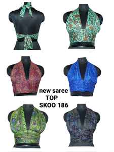 Nuevo top de Sari bohemio de alta moda para mujer antiestático y cómodo con mangas sin mangas sexis de longitud corta listo para enviar - Product Image 5