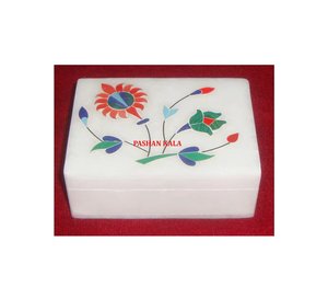 Nouveau prix mélange incrustation de marbre blanc avec conception de fleurs de magnifique qualité haut de gamme dans le prix budgétaire boîtes à bijoux de grossiste - Product Image 1