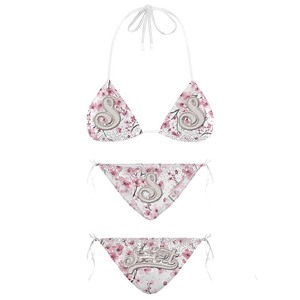 Premium 220 GSM Polyester Spandex Women <b>Bikini</b> <b>Set</b> <b>Pink</b> Black Print Triangle Tie Side Custom Logo Women <b>Bikinis</b> <b>Set</b> - Product Image 4