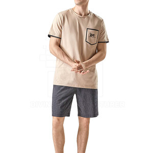 Conjunto de camiseta y pantalones cortos deportivos para hombre, venta al por mayor, cintura elástica, 100% algodón, transpirable, secado rápido, manga corta - Product Image 1