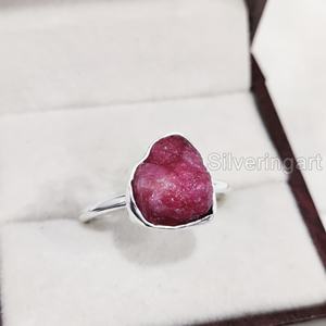 Bijoux en pierre brute Bague pour femme Pierre précieuse rubis brut naturel Pierre de naissance de juillet Bague simple Bijoux de déclaration Bague en argent sterling 925 - Product Image 5