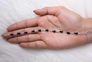 Handmade 925 Sterling <b>Silver</b> Bezel Setting <b>Bracelet</b> Solid Onyx Gemstone Natural Black Pear Cabochon 7x9mm Link Chain for Gifts - Product Image 4