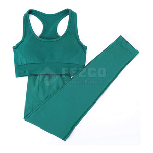 2025, conjunto de Yoga para entrenamiento de gimnasio para mujer, ropa de Fitness de dos piezas de secado rápido, patrón sólido con logotipo frontal para venta en línea - Product Image 1