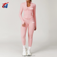 Vêtements de sport pour la gym, ensemble de yoga 2 pièces, veste zippée sans couture, ensemble de survêtement pour femmes, leggings taille haute, ensembles de fitness pour la gym