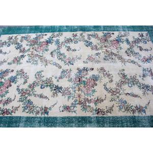 Tapis turc vintage 4,8x7,9 pieds, tapis en laine abstrait vert et blanc - Product Image 4