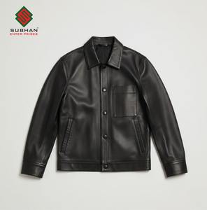Chaqueta Bomber Casual de Cuero Negro para Hombre, Estilo Retro Minimalista, Cuello Mao, Cierre Sólido, Servicio OEM - Product Image 1