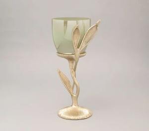 Luxury Golden Leaf Style <b>Candle</b> Stand With Glass Adds Warm Inviting Elegant And Stylish Ambiance To Any Room - Product Image 2