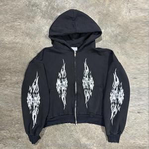 Custom Streetwear <b>Cropped</b> Screen Printing Sun Faded Stone Wash Distressed Heavyweight Cotton Boxy Oversize <b>Zip</b> <b>up</b> <b>Hoodies</b> - Product Image 5