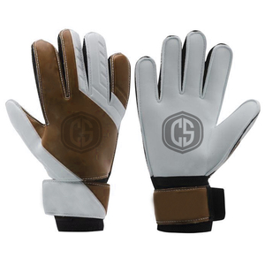 Gants de gardien de but avancés blancs, marron et noirs, style dynamique, coupe négative, prêts pour le match, adhérence optimale, gants de football - Product Image 1