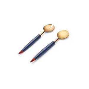Ensemble de couverts à salade en métal plaqué or ustensiles de service à soupe de riz avec poignée en résine pour cadeaux - Product Image 1