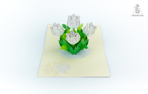 Artisanat de fleurs blanches Pop-Up 3D Carte de voeux Papier Artisanat pour souvenirs et cadeaux - Product Image 6