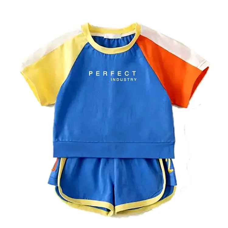 Kindergroßhandel-Sets Kleinkindbekleidungssets 2 3 4 5 6 7 Jahre Kinderkleidung Sportfarben-Block-Set Sommer Baumwoll-Spandex