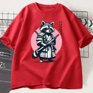 Fight Me Coward Vintage Samurai Raccoon <b>T</b> <b>Shirt</b> Japanese Cat <b>Funny</b> Graphic <b>T</b>-<b>shirt</b> Short Sleeve O Neck Tees <b>Women</b> Clothing Y2K - Product Image 5