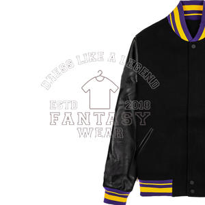 เสื้อแจ็คเก็ตวาร์ซิตี้แบบสั่งทำ FANTASY WEAR สำหรับผู้ชาย แขนหนัง ปักอักษรเชนิลล์ เสื้อแจ็คเก็ตบอมเบอร์ตัวเสื้อทำจากผ้าขนสัตว์ แขนหนัง - Product Image 2