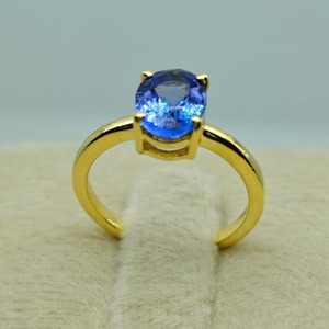 Violet-Blue Tanzanite Oval Cut Natural Stone Engagement Wedding <b>Rings</b> Gold Plated Minimalist Christian Luxury Jewelry for Women - Product Image 5