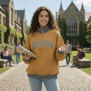 Custom Embroidered French Terry Half Zip Drop Shoulder Crew <b>Neck</b> Hoodies Sweatshirts High Quality Organic Cotton Eco-Friendly - Product Image 2