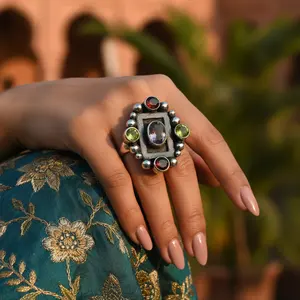 Women's Trendy 925 <b>Silver</b> Gemstone <b>Ring</b> Classic/Religious <b>Statement</b> Jewelry Gold Plating Geometric Number Shape Inlaid Brass - Product Image 2