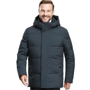<b>Men's</b> Winter <b>Puffer</b> Jacket <b>Long</b> Quilted <b>Coat</b> Thick Stand Collar Zip-Up Front Logo Casual - Product Image 3