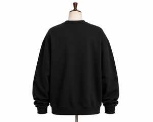 Unisex Oversized Crew Neck Solid <b>Black</b> Cotton Pullover <b>Sweatshirt</b> Casual Knitted Autumn Wear - Product Image 2