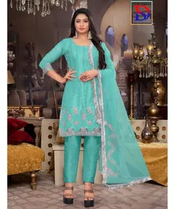 Nuovo Designer moderno stilista indiano stile pakistano sequenza e ricamo lavoro materiale di rete Salwar Kameez Suti