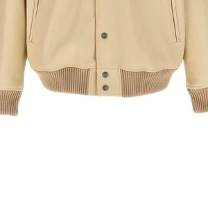 Chaqueta Varsity Beige para Hombre, Cuello Camisero, Corte Regular, para Otoño, Color Sólido, Exterior de Poliéster y Algodón - Product Image 2