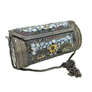 Bolso de mano con solapa de mosaico de Metal de diseñador hecho a mano para damas Accesorio de noche de moda exclusivo - Product Image 6