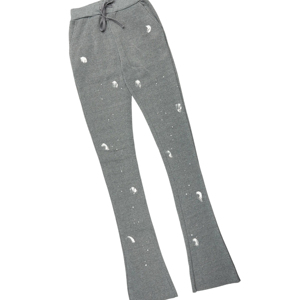 Conjunto de chándal superapilado con cremallera de patrón sólido gris 100% pantalones de chándal acampanados con capucha de algodón chándal pintado ecológico para primavera - Product Image 4