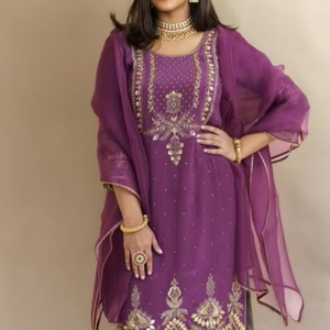 NEW--BEAUTIFUL KURTA,<b>PANT</b> & DUPATTA CASUAL DRESS WITH EMBELLISHED BEAUTIFUL ZARI ZARDOZI EMBROIDERY WORK for PARTY-WEAR =2024 - Product Image 1