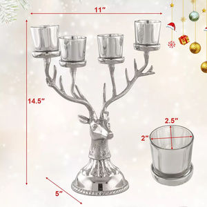 Ornement de bougeoir de renne de Noël Pièce maîtresse de table en aluminium à 4 bougies pour la décoration de la maison - Product Image 3