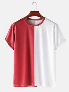 Camisetas de Cuello Redondo Casuales Transpirables y Delgadas con Bloques de Color para Hombre de Alta Calidad, Camisetas de Manga Corta con Estampado de Letras en Bloques de Color Asimétricos para Hombre - Product Image 3