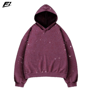 Vente Flash : Sweat à Capuche Zippé Oversize 500 GSM en Coton Lourd 100% avec Effet Délavé et Strass, Style Streetwear Tendance, OEM, Unisexe - Product Image 2