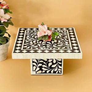 Handcrafted Eco-Friendly Wood Bone Inlay Cake Stand Decorative Patterned Top Pedestal Upscale <b>Dessert</b> Cake Presentation - Product Image 1