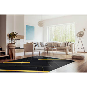 Black And Gold Printed <b>Rug</b>, Office Decor, Corridor, Gift, Modern, Living Room,<b>Chenille</b> <b>Rug</b> - Product Image 3