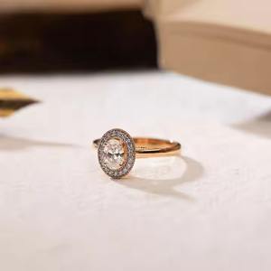 Clásico Oval Lab Grown Diamond Solitaire Halo Set 14K Oro sólido Anillo fino romántico para fiestas de aniversario de compromiso de las mujeres - Product Image 3