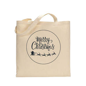 Sac fourre-tout de Noël avec motif Père Noël et rennes en vol, sacs de Noël de couleur unie - Product Image 1