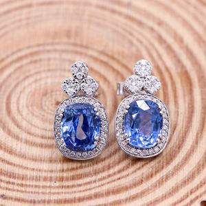 Precioso zafiro azul de alta calidad y Diamante 18K oro blanco hecho a mano mujeres pendientes de gota joyería para venta al por mayor - Product Image 5