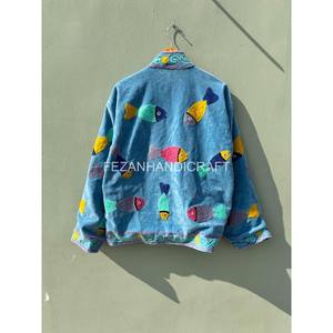 Chaqueta Acolchada de Terciopelo Hecha a Mano al por Mayor con Bordado Floral, Exterior de Algodón de Secado Rápido, Unisex, para Fiestas de Otoño, MOQ 10 Piezas - Product Image 5