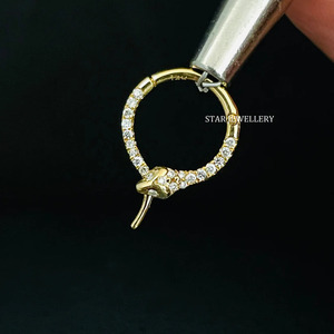 14K Solid Gold Natural Diamond Snake <b>Septum</b> Clicker Piercing Fine Jewelry. - Product Image 1