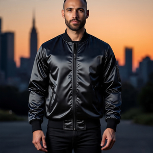 แจ็กเก็ตบอมเบอร์แขนยาวสำหรับผู้ชายเสื้อแจ็กเก็ตมีซิปด้านหน้าผ้าซาตินโลโก้ดีไซน์แบบลำลองสไตล์เบสบอลผ้าไหมซาติน - Product Image 6