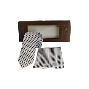 Ensemble cravate et mouchoir en microfibre satinée jacquard rayée violet beige marron imprimée, dans un coffret cadeau - Product Image 1