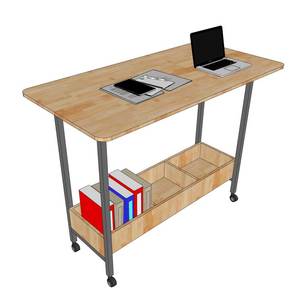 STD68041 Home Office Computer <b>Desk</b> with Iron Legs 140x70x105cm Mobile Standing <b>Desk</b> Bookshelf <b>Folding</b> Adjustable Height Features - Product Image 3