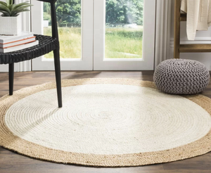 Tapis en Jute tissé à la main-rond-tapis réversible-tapis pour chambre à coucher, blanc - Product Image 2