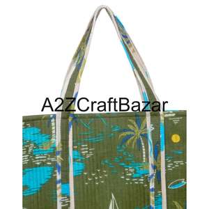 Sac fourre-tout matelassé en coton grande capacité pour femme avec imprimé floral fait main pour le voyage, le shopping et l'usage quotidien au bureau - Product Image 3