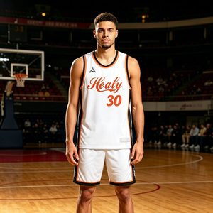 Maillot de basketball Healy Simple Solid White Orange pour homme, sans manches, col rond, imprimé par sublimation, respirant, vêtements de sport, chemises d'extérieur - Product Image 4