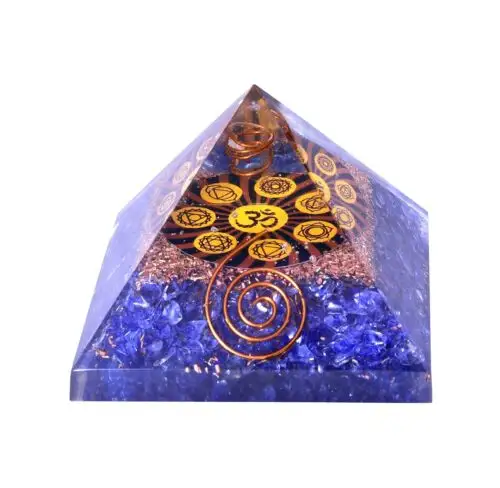 Blue Onyx OM 75mm EMF Protection Souvenir Bulk Natural Gemstone Polished Orgone Pyramid Art Style