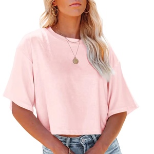 Camiseta corta con cuello redondo para mujer, ropa de calle, Tops cortos de punto liso, Camiseta holgada para mujer, camisetas informales multicolores para mujer - Product Image 3