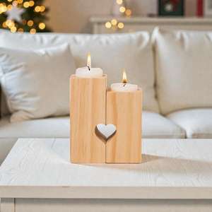 Porte-bougie en bois de haute qualité avec impression en relief, finition naturelle pour la décoration de la maison, décoration de table et d'étagère - Product Image 5