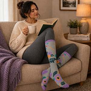 Cozy Cute Mama Bear Compression Socks One Fits All Soft Breathable Nylon Striped <b>Rainbow</b> Novelty Print for Girls Winter Summer - Product Image 1